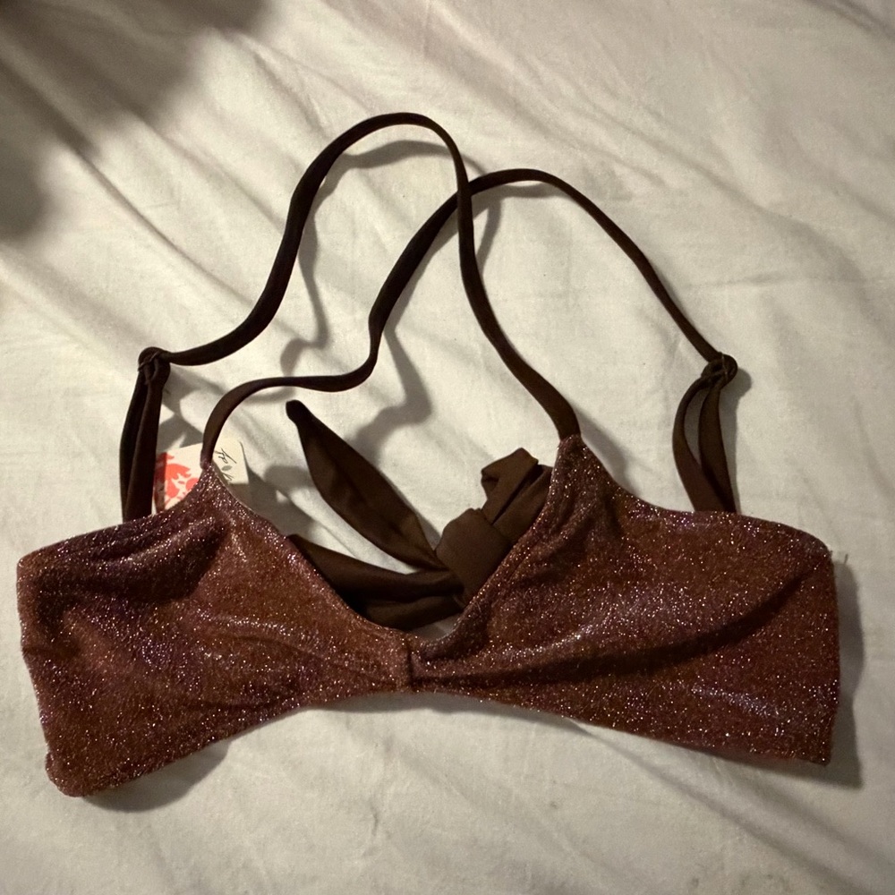 Free People Shimmery Brown Bikini Top